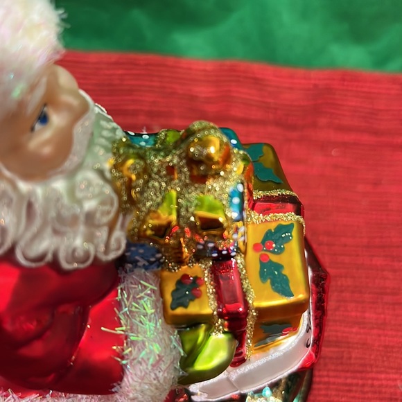 Handmade glass blown Santa on cable car ornament - Picture 7 of 7